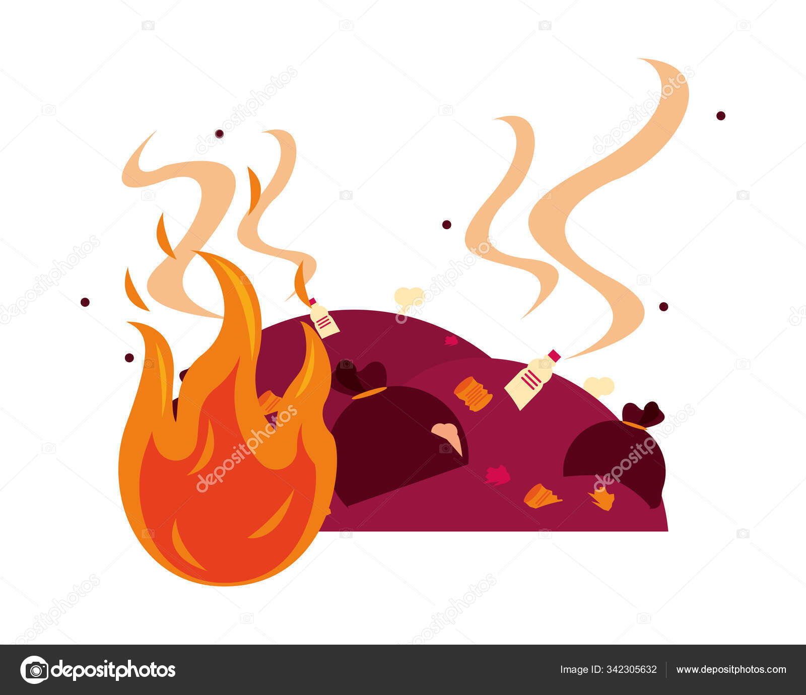 Bolsas de basura de plástico con llama de fuego Vector de stock #342305632  de ©jemastock, image size:1600x1380