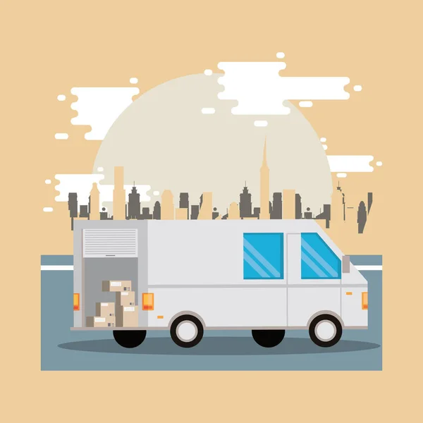 Van delivery service on the city scene — 스톡 벡터