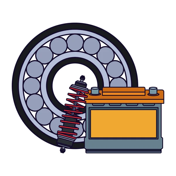 Тормозной диск с амортизатором и автомобильным аккумулятором — стоковый вектор