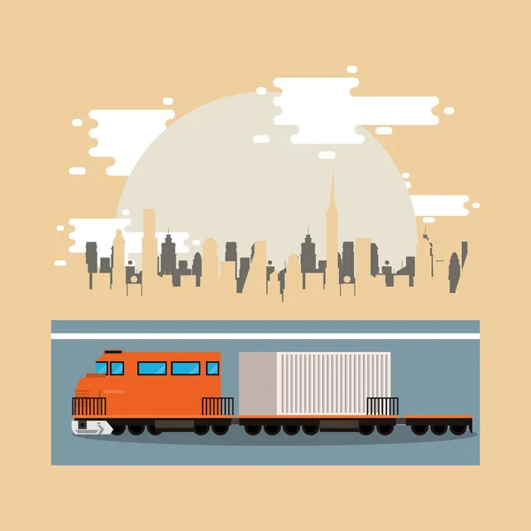Train delivery service on the city scene — Stock Vector