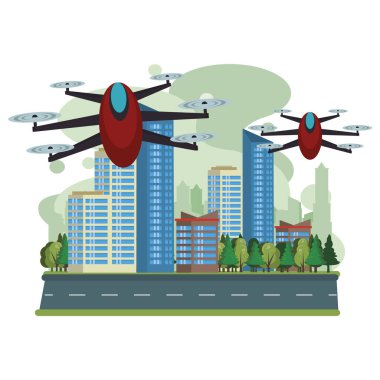 drone technology flying on the city