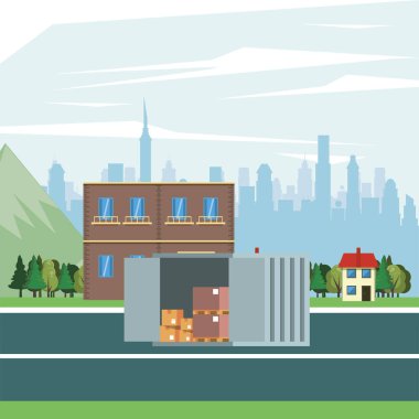 container with boxes carton scene