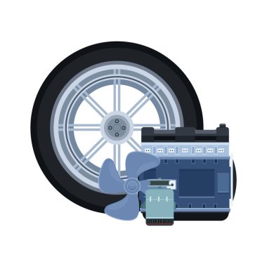 car tire with engine parts icon, colorful design