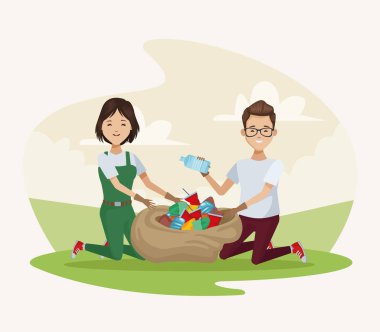 couple recycling in the camp