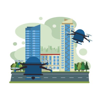 drone technology flying on the city