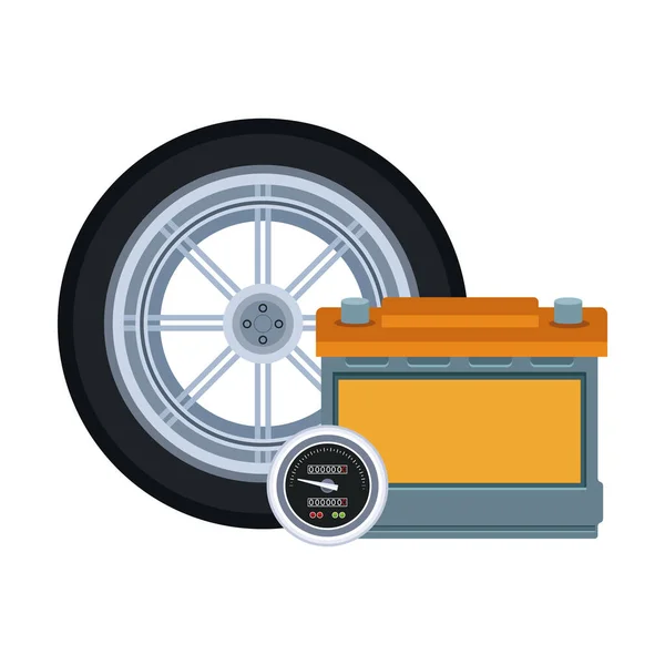 Car tire and battery icon, colorful design — Stock vektor