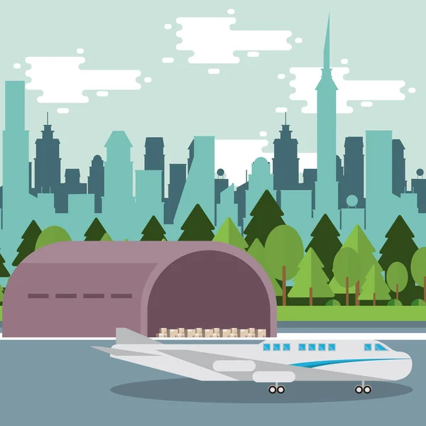 Airplane delivery service on the airport — 스톡 벡터