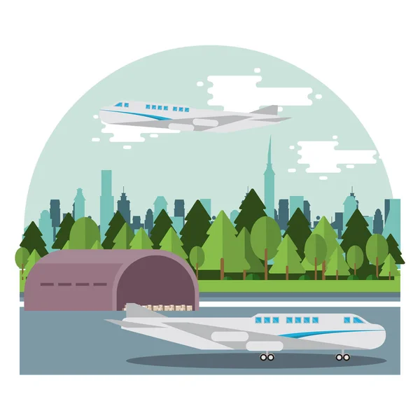 Airplane delivery service on the airport — 스톡 벡터