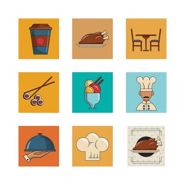 Paquete de iconos de restaurante conjunto — Vector de stock