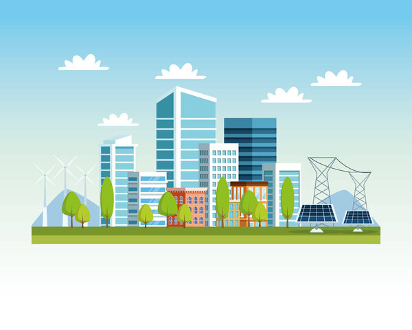 buildings and solar panels cityscape scene