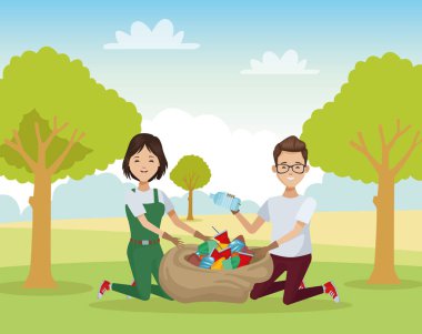 couple recycling in the camp
