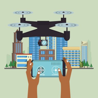 drone technology flying on the city