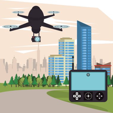 drone technology flying on the city