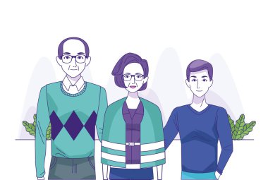 Genç adam yaşlı kadın ve yaşlı adamla