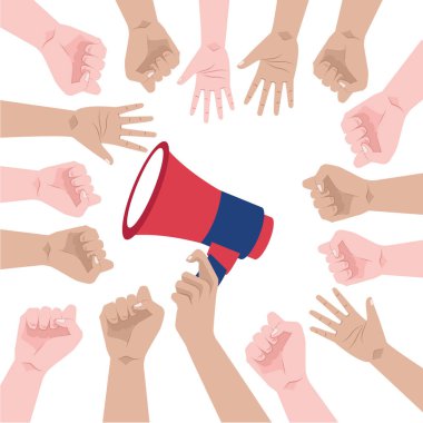 İnsanı megafonla protesto ediyor.