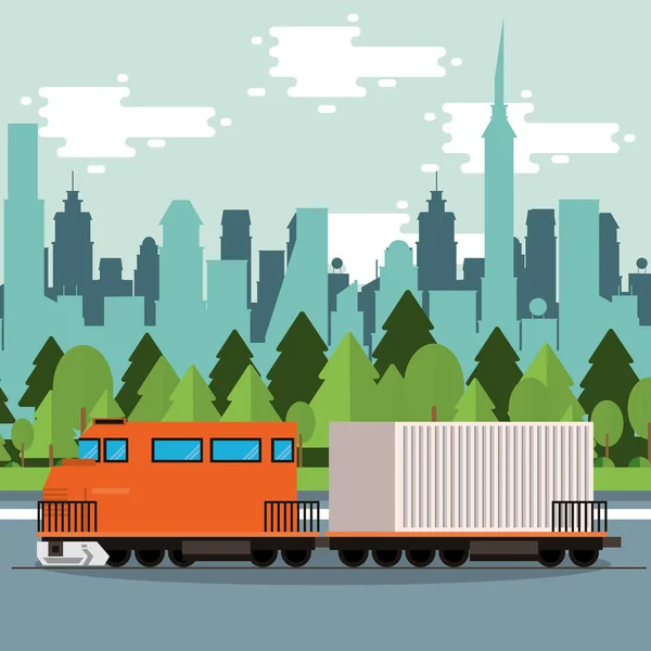 Train delivery service on the city scene — 스톡 벡터