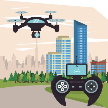 drone technology flying on the city