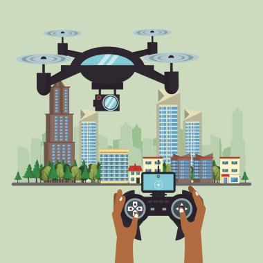 drone technology flying on the city