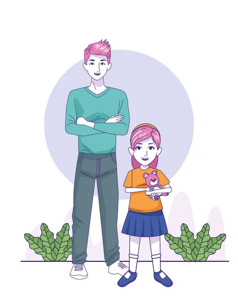 Karikatur Mann und kleines Mädchen stehend — Stockvektor