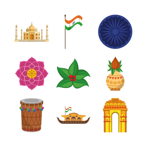 Bundle of india set icons — Stock Vector