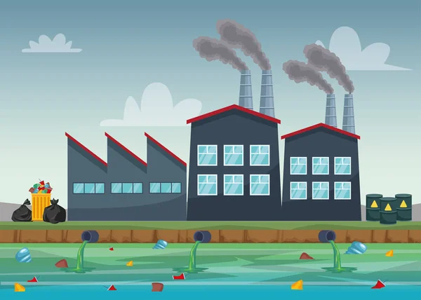 工厂工业污染了这片水域 — 图库矢量图片