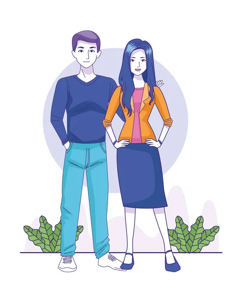 Cartoon homem e mulher de pé ícone — Vetor de Stock