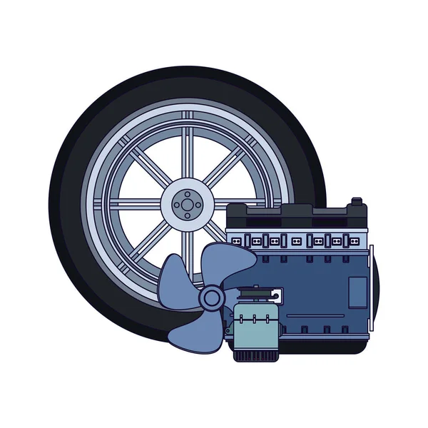 Neumático de coche con icono de piezas de motor — Archivo Imágenes Vectoriales