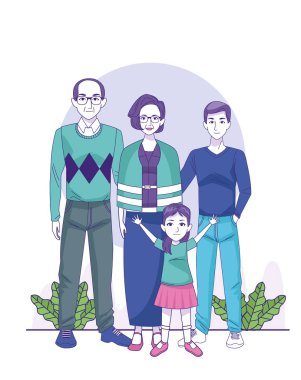 Çizgi filmdeki yaşlı çift, genç bir oğlan ve küçük bir kız.