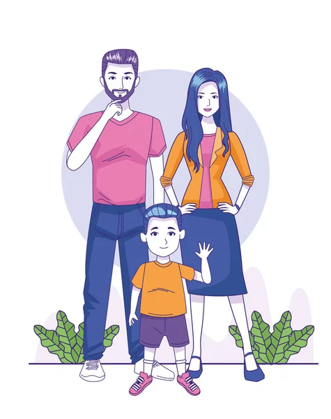 Volwassen man en vrouw met kleine jongen staan — Stockvector