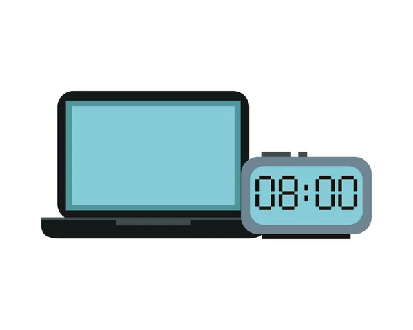 Laptop computer met digitaal horloge — Stockvector