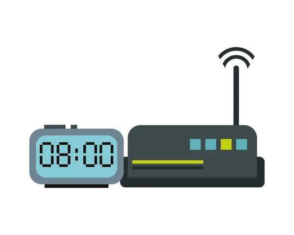 Route wifi met digitale horloge apparaten technologie — Stockvector