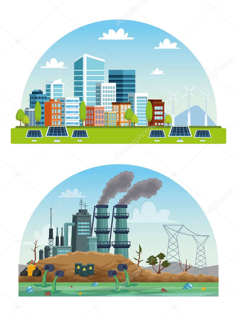 ecology city and industry pollution scenes
