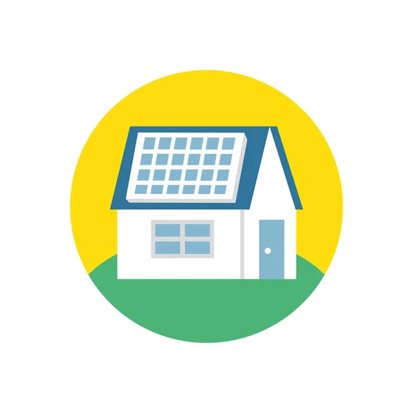 Casa con panel solar de energía — Vector de stock