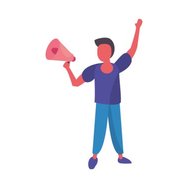 Protesto megafonlu aktivist.