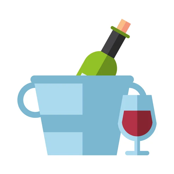 Bottiglia di vino bevanda con tazza in secchio — Vettoriale Stock