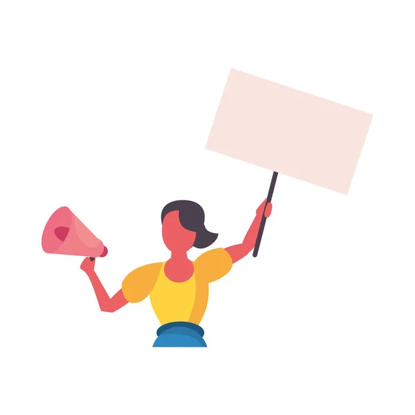 Activist woman with protest banner and megaphone — Stock Vector