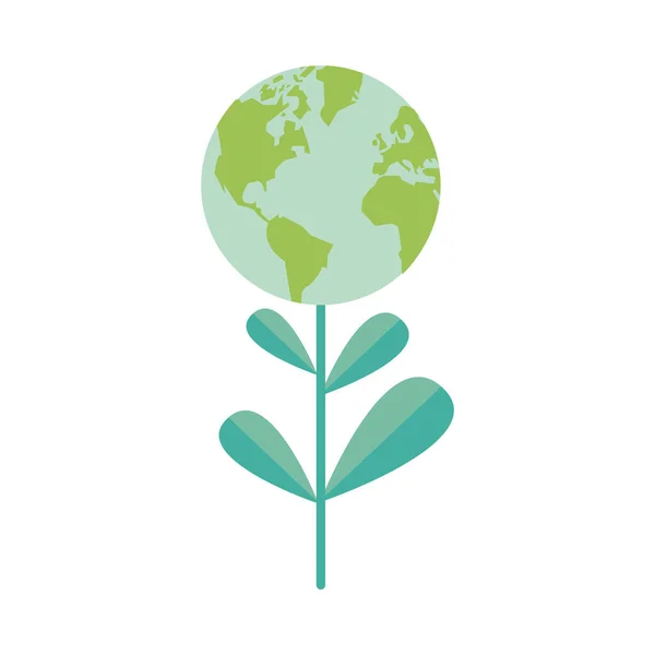 Παγκόσμιος πλανήτης γη με φύλλα φυτών — Διανυσματικό Αρχείο