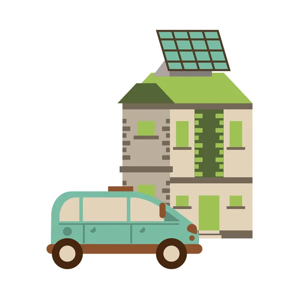 Haus mit Solarpaneel und Auto — Stockvektor