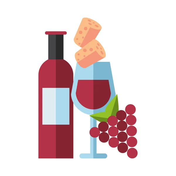 Wino butelka napój z filiżanką i winogron — Wektor stockowy