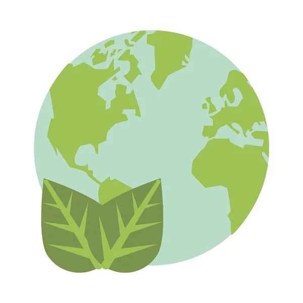 Planeta mundo terra com plantas de folhas —  Vetores de Stock