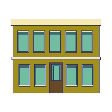 pencere simgesi olan yeşil bina, düz tasarım