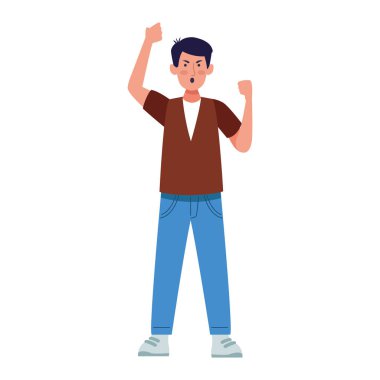 Karikatür adamı yumrukları havada, renkli tasarım