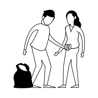 couple with plastic garbage bag