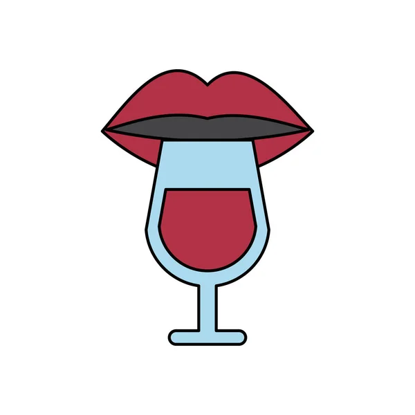 Wijn kopje drinken met vrouw mond — Stockvector