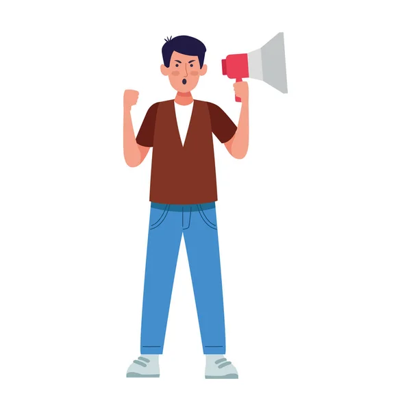 Cartoon angry man using a megaphone — 스톡 벡터