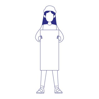 Çizgi film genç kız ayakta ve elinde boş bir tabela, düz tasarım