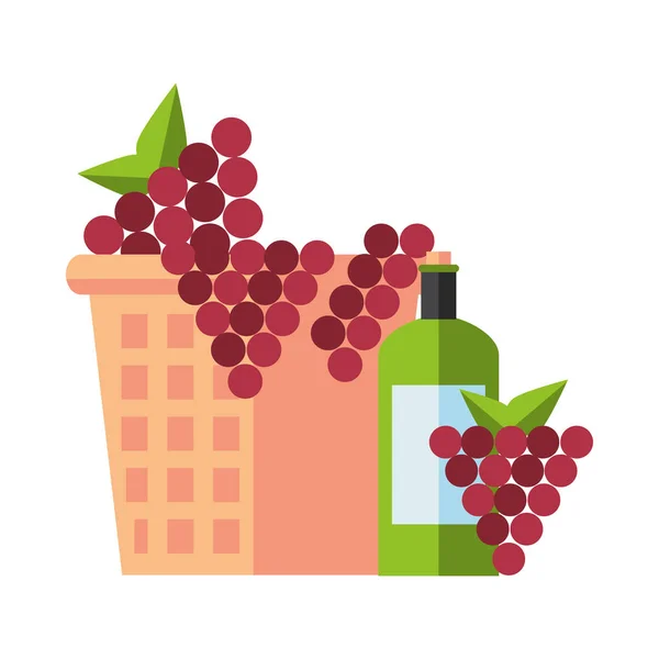Weinbecher und Flasche mit Traubenfrüchten — Stockvektor