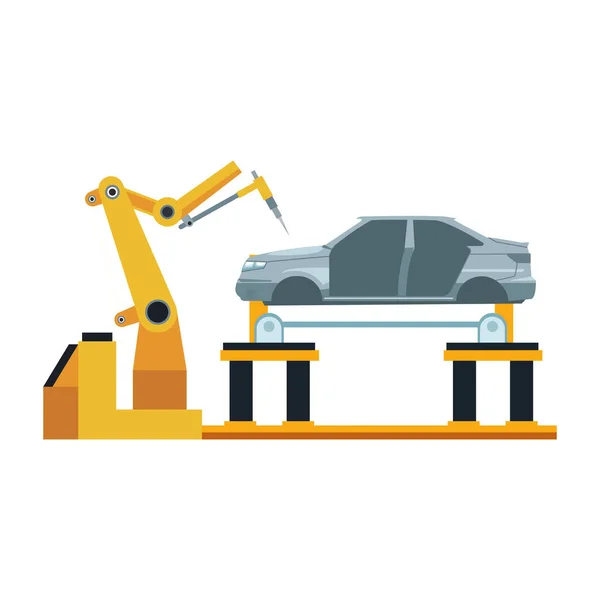 Industrial arm working on lifted car,, colorful design — Stock Vector