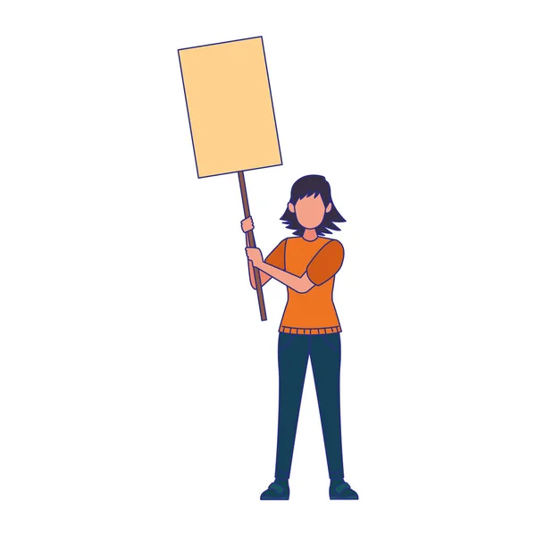 Cartoon woman standing holding a blank banner — Stock Vector