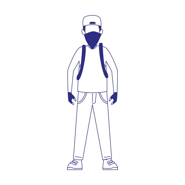Hombre de dibujos animados de pie con icono de pañuelo, diseño plano — Vector de stock